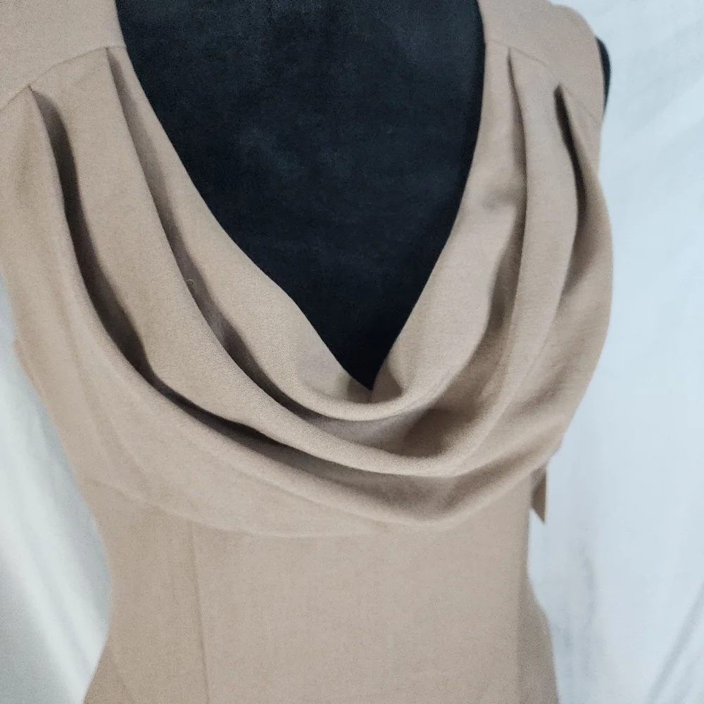 New! BOSTON PROPER Size 6 Brown Sleeveless Cowl Neck Satin Lined Sheath Dress - Picture 8 of 14